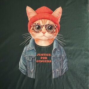 Justice for Gingers Cat Graphic T-Shirt - Dark Green